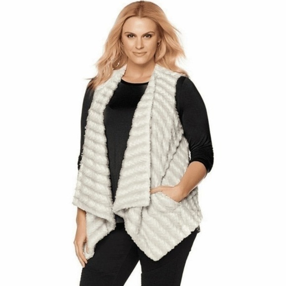 Draped Faux Fur Vest Open Front Sleeveless Cozy Luxe Winter Layer Size Large - Picture 7 of 7